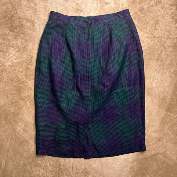 Vintage 90s Sassco Plaid Pencil Skirt Houndstooth Grunge Academia Uniform Goth - Picture 1 of 4